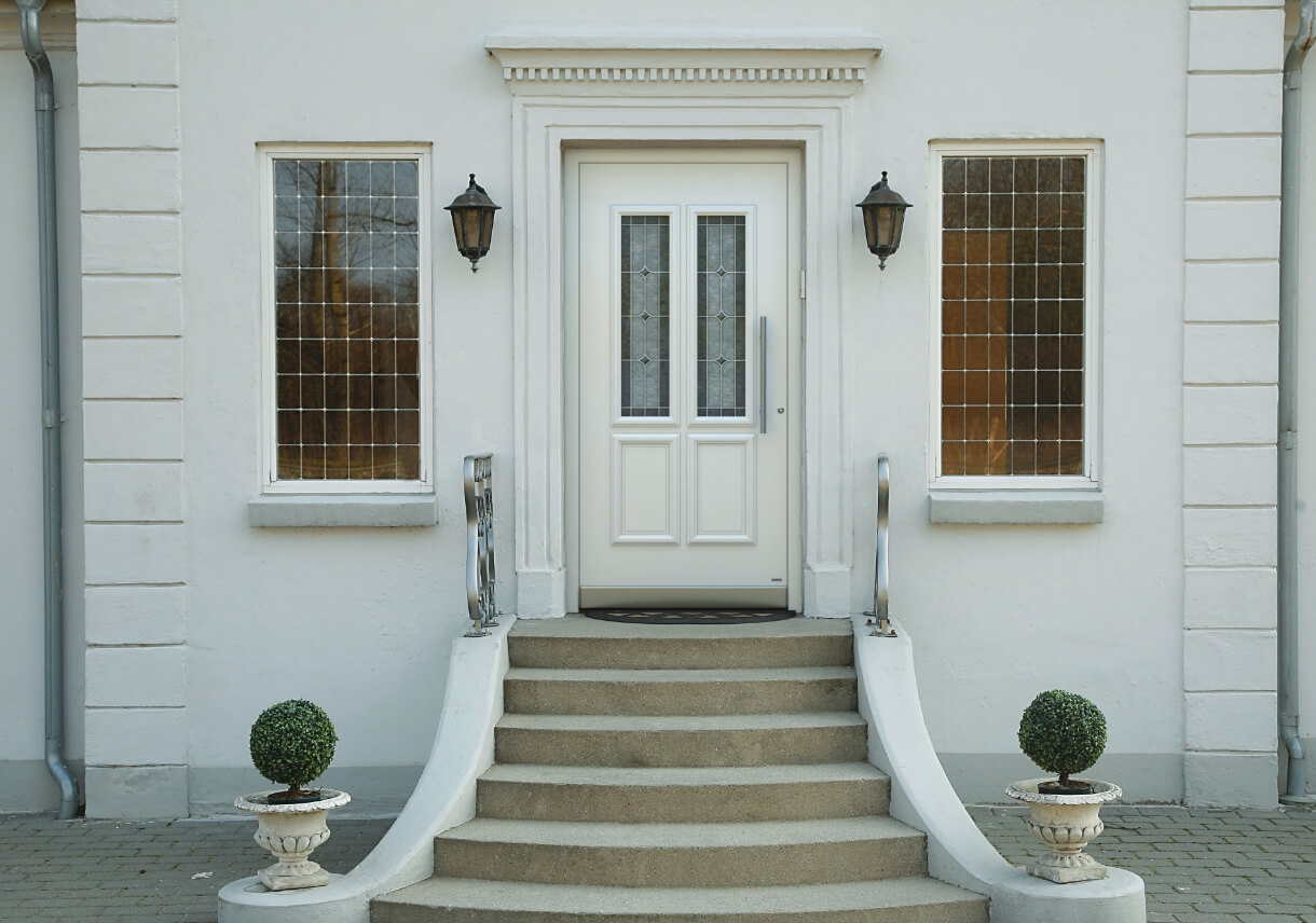 Front doors in neutral white colour