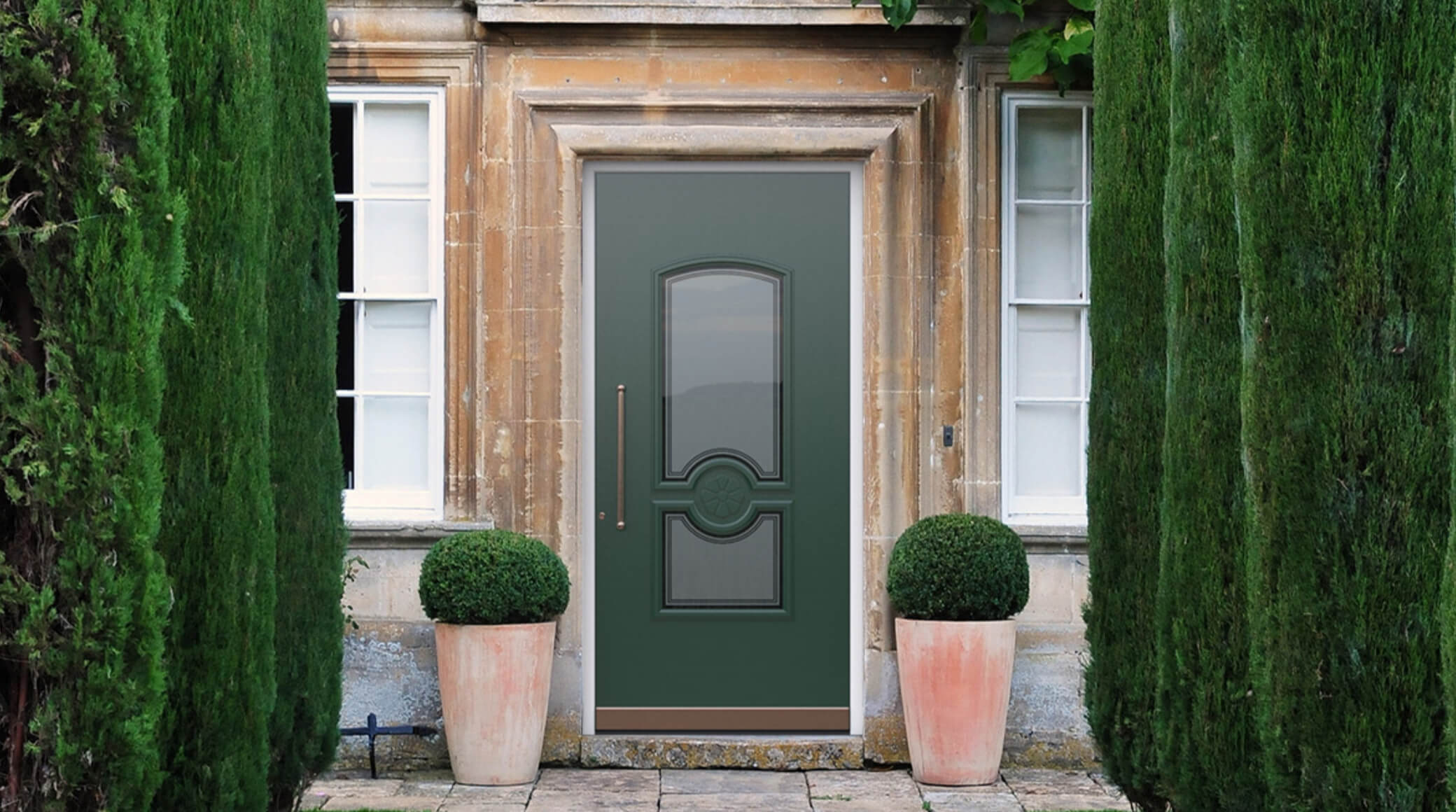 De rusticiteit van klassieke groene deuren